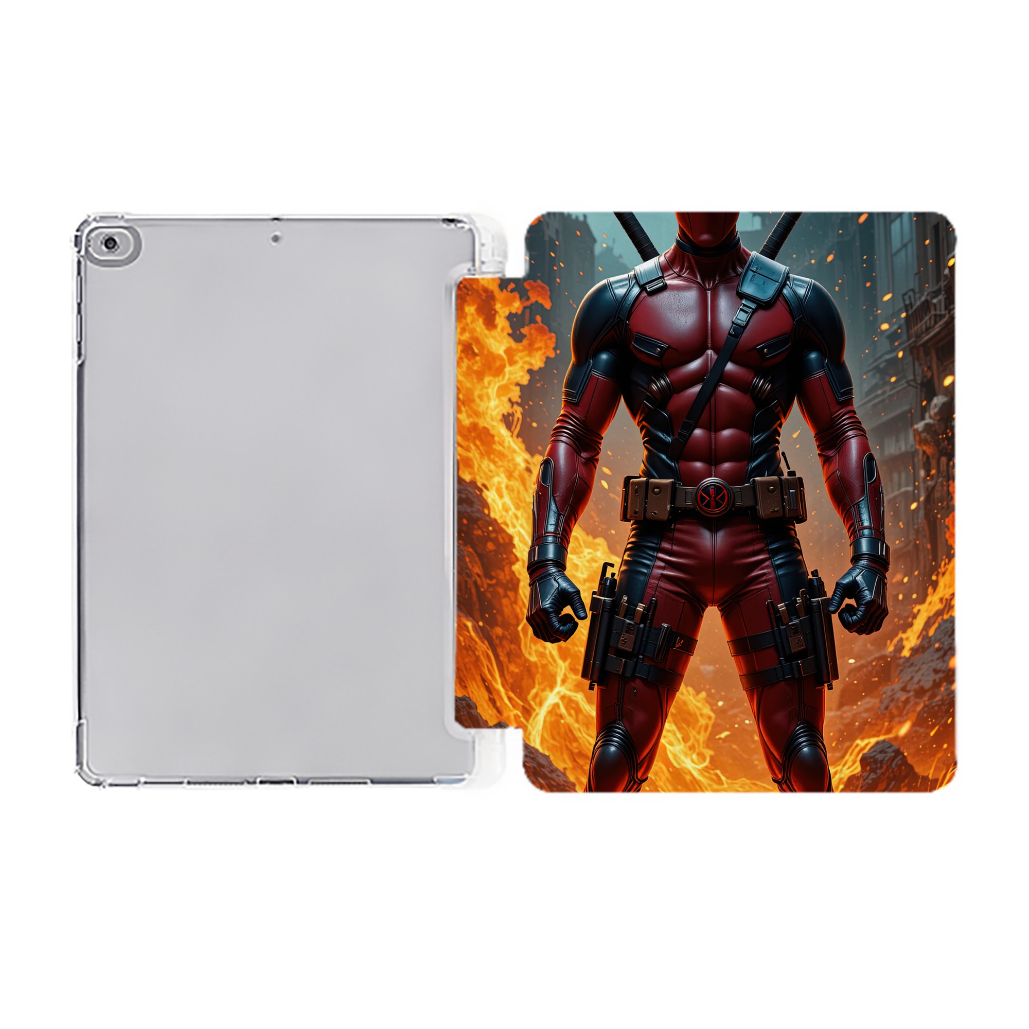 （画像用） Deadpool デッドプール IPad ケース ペン収納付き 三つ折りスタンド PUレザー×シリコン 対応機種9.5/10.5/10.9インチ
